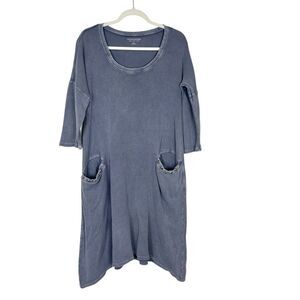 Soft Surroundings Midi Dress Thermal Large Blue Gray Waffle Knit TunicPockets